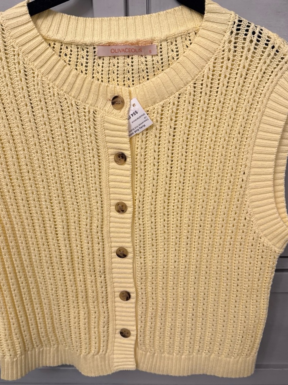 Olivaceous Pale Yellow Button-Front Knit Sweater Vest